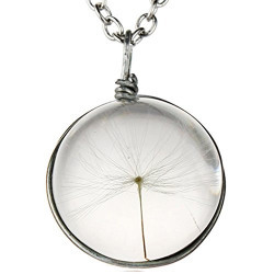 Silver Shoppee with original Dandelion within, Rhodium Plated, Crystal Studded, Alloy Pendant with Chain for Girls and Women