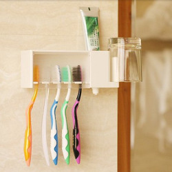 KM Plastic Self Adhesive Wall Toothbrush Toothpaste Napkins Stand Holder Hanger