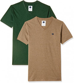 Symbol Men's Melange T-Shirt (Pack of 2) (AW17PLMVR1_S_Green and Light Brown)