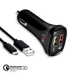 boAt Dual Port Rapid Car charger (Qualcomm Certified) Smart Charging with Quick Charge 3.0 + Free Micro USB Cable  Black