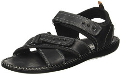 Action Shoes Men's Black Leather Sandals - 9 UK/India (43 EU)(NL-3101-BLACK)