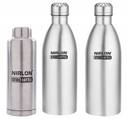 Nirlon Stainless Steel Water Bottle Set, 3-Pieces, Silver (FB_48844_48844_48842)