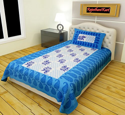 RajasthaniKart Classic 180 TC Cotton Single Bedsheet with Pillow Cover - Abstract, Blue