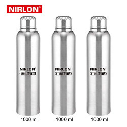 Nirlon Stainless Steel Water Bottle Set, 1 Litre, 3-Pieces, Silver (F_Bottle_3_1000ML_59_3)