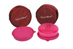 Signoraware Mini Meal Lunch Box with Bag Set, 550ml, Set of 2, Pink