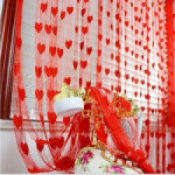 Homefab India Heart String Modern 2 Piece Polyester Door Curtain Set - 7ft, Red