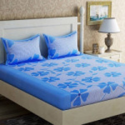 Best&Well Cotton Double Floral Bedsheet(1 Double Bed Sheet with 2 Pillow Covers, Blue)