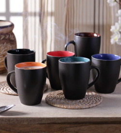 CDI Stoneware Black Matt Finish Coffee Mugs - Set of 6
