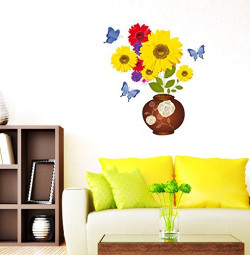 Decals Design 'Sunflower in Flower Pot Bouquet' Wall Sticker (PVC Vinyl, 70 cm x 50 cm)