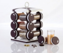 Flipkart SmartBuy Revolving Spice Rack, Masala Box, Spice Box, Masala Rack, Trolley Rack  - 75 ml Plastic Spice Container(Pack of 12, Brown)