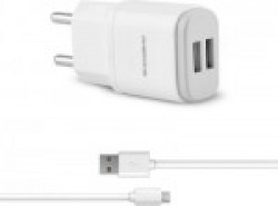 Ambrane AWC-22 2.1A Dual Port Fast Charger with Charge & Sync USB Cable Mobile Charger(White)
