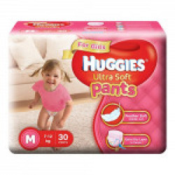 Huggies Ultra Soft Pants Medium Size Premium Diapers for Girls (30 Counts)