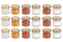 Pure Source India Very Small Glass Jar Set Of 18 Pcs Coming With Metal Golden Color Air Tight And Rust Proof Cap , Capacity 20 Gram