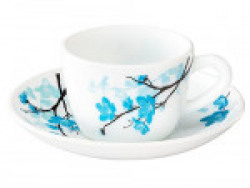 Larah by Borosil Mimosa Cup and Saucer Set, 12-Pieces, White