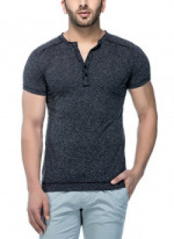 Tinted Men's Cotton Linen Henley Half Sleeve T-Shirt (TJ106LH_Black_Medium)