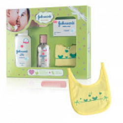 Johnson's Baby Care Collection with Organic Cotton Bib & Baby Comb (5 pc Gift Set)