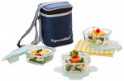 Signoraware Director Glass Lunch Box Set with Bag, 310ml/13cm, 3-Pieces, Transparent
