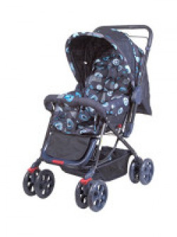 Mee Mee Baby Pram with Adjustable Seating Positions and Rotating Wheels with Brakes (Blue)