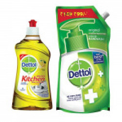 Dettol Kitchen Gel - 400 ml (Lemon) with Dettol Original Liquid Soap Refill - 750 ml