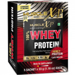 Muscle XP 100% Whey Protein with Digestive Enzymes - 33 g (Pack of 5, Cafe Mocha)