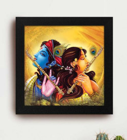 Multicolour Wooden 12X 0.5X 12 Inch Radha Krishna Exclusive Framed Wall Art Painting By Story@Home