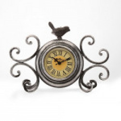 @Home Glossy Bird Metal and Plastic Table Clock (26.5 cm x 5.01 cm x 18.01 cm, Bronze)