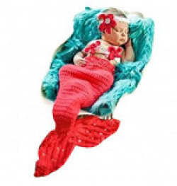 Babymoon Decut Baby Mermaid Bralette, Headband & Bottom Crochet Clothing Swashh (Cherry Red)