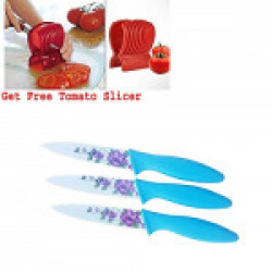 JOHN RICHARD 3 Piece Knife set and 1 Tomato Slicer Gadgets Kitchen Tools Plastic From Potato Onion Fruits Vegetables Tomato Slicers Cutter Slicer Cup Holder - Multicolor ( IT N - 561)( Get Free Knife set 17003-3 )