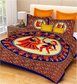 RajasthaniKart Classic 144 TC Cotton Double Bedsheet with 2 Pillow Covers - Abstract, Multicolour