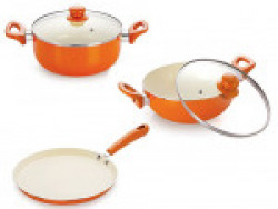Nirlon Ceramic Cookware Set, 3-Pieces, Orange (39_43_46)