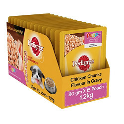Pedigree Gravy Puppy Dog Food Chicken Chunks in Gravy, 80 g (Pack of 15)