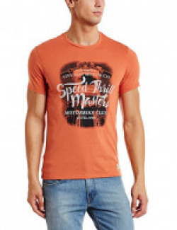 Peter England Men's T-Shirt (8907696242252_JKC51708316_Medium_Darkorangesolid)