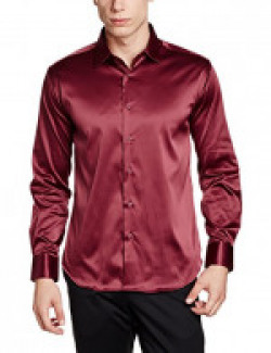 V Dot by Van Heusen Men's Solid Slim Fit Casual Shirt (VDSF1E01350_Red_42)