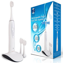 JSB HF129 Electric Toothbrush Sonic Pro Rechargeable Waterproof with 3 Brush Heads (White)