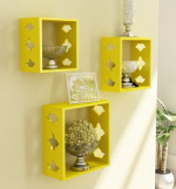 Home Sparkle Sh679 Wall Shelf, Set of 3 (Lacquer Finish, Yellow)