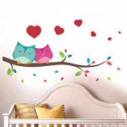 Decals Design 'Love Couple Owl' Wall Sticker (PVC Vinyl, 25 cm x 70 cm),Multicolour