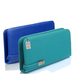 Mammon Blue Leather Women's Wallet Combo