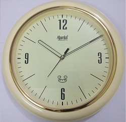 Ajanta Quartz Round Plastic Wall Clock (26 cm x 3.2 cm x 26 cm, Ivory and Golden)