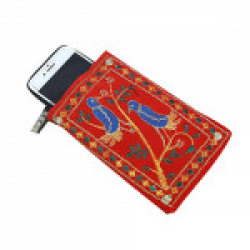 Kuber Industries Embroided Velvet Mobile Cover with Sari Hook, Red (BG75)