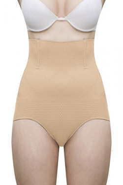 Lace And Me Women's Polyester Cotton Spandex Wire No Rolling Down Tummy Tucker Shapewear( ,Beige,Free Size)