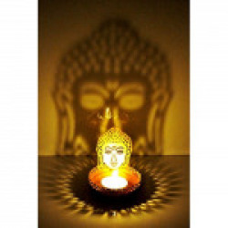 JaipurCrafts Shadow Ganesh Ji Metal Tea Light Holder (8 cm x 8 cm x 11 cm, Brown) (Buddha)