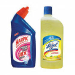 Harpic Powerplus - 500 ml (Rose) with Lizol Disinfectant Floor Cleaner - 500 ml (Citrus)