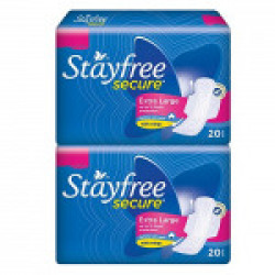 Stayfree Secure Cottony Sanitary Napkins with Wings - 20s (XL, Pack of 2)