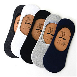 Tex Home Men's Anti Slip Cotton Loafer Socks (Pack of 5) (Grey,White,Blue,Black_Free Size)