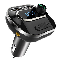 VeeDee Bluetooth FM Transmitter, T19 Radio Adapter Bluetooth Car Kit, 5V/3.1A Dual USB Ports Car Charger, Support TF Card + U Disk, Handsfree Calling