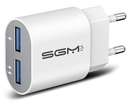 SGM Dual USB Wall Charger 2.1 and 1 Amp Power Supply for all phones