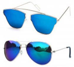 Xforia Polarized Boys Blue Wayfarer & Aviator Sunglasses For For Women & Men PACK OF 2 (PL-FLX-41 | 54 MM | Discounted)