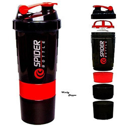 CP BIGBASKET 500 ml Protein Shaker Gym Bottle with 2 Storage Compartments and 1 Pill Tray (Red)