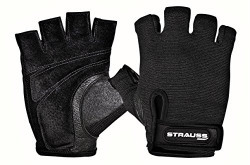 Strauss Stretch-Back Gym Gloves with Leather Palm, (Medium)