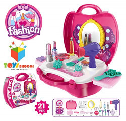 Toys Bhoomi Girls Bring Along Beauty Suitcase Makeup Vanity Toy Set, Pink